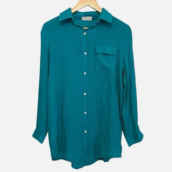 Zoye Chen Women's Small TEAL TURQOUISE Beachy Soft Button Up Flowy Casual Top - Picture 1 of 4